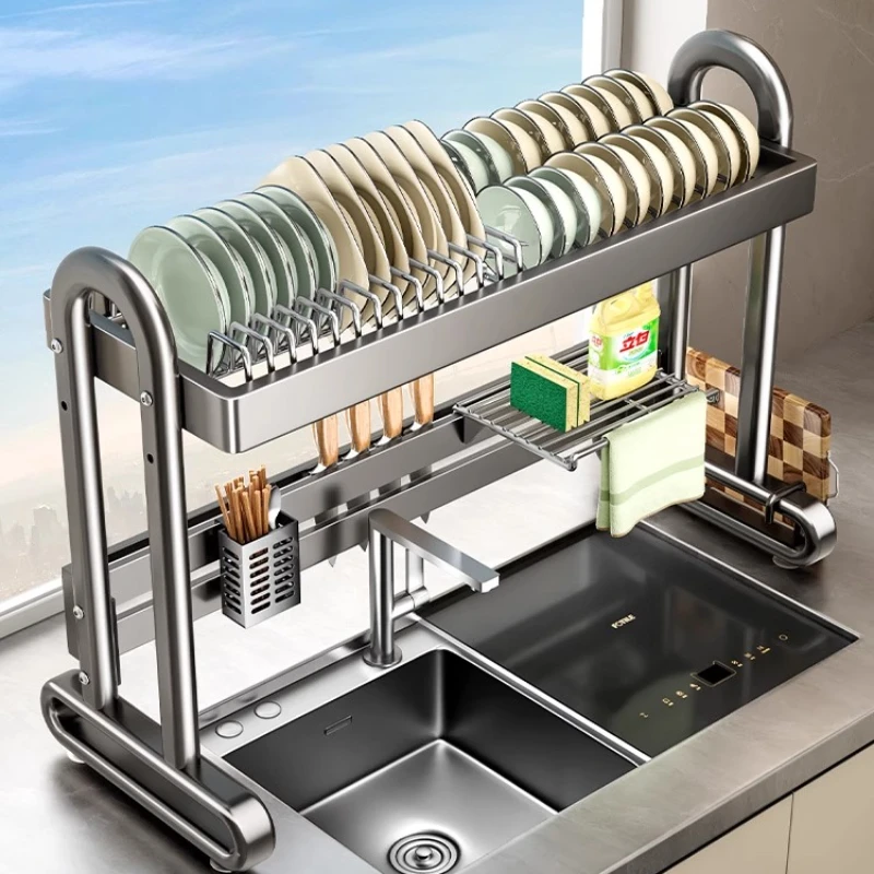 

Stainless Steel Kitchen Sink Shelf Dish Storage Sink Multifunctional Dish Storage Rack