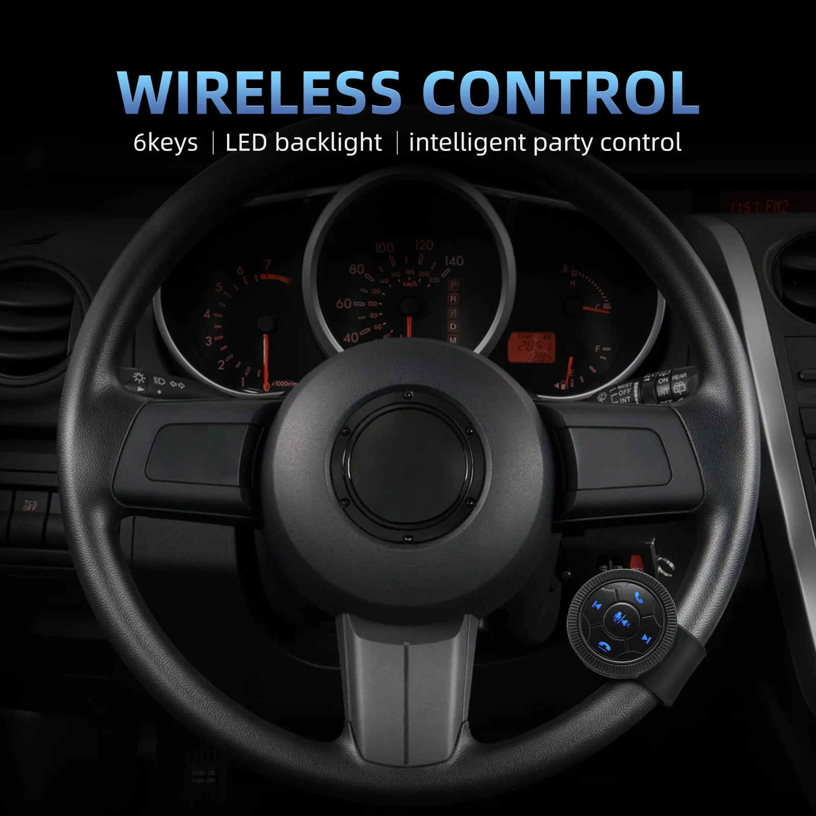 7 Keys Smart Wireless Car Steering Wheel Control Button Remote Button Media Controller With Resin Strap DVD Music Player