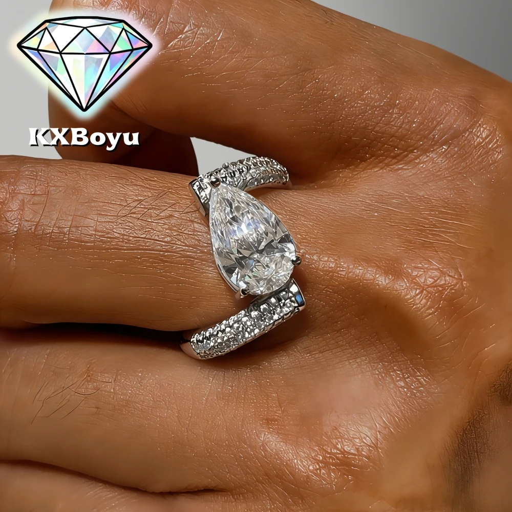 

3 Carat Pear Cut/Water Drop Moissanite Engagement Ring Curved Band Wedding Ring for Women S925 Sterling Silver with Certificate