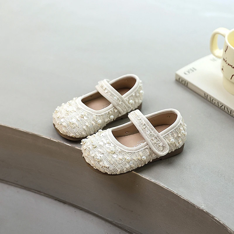

Children Causal Shoes 2025 New Fashion Girls Performance Princess Ballet Flat Shoes Sweet Elegant Kids Pearl Leather Shoes Soft