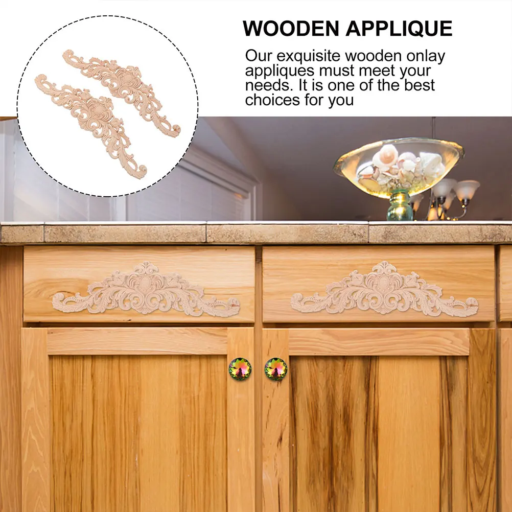 

2Pcs Wood Carving Applique Creative Home Decorative Furniture Onlay Vintage Wooden Decal Cabinet Ornament DIY Wall Fireplace