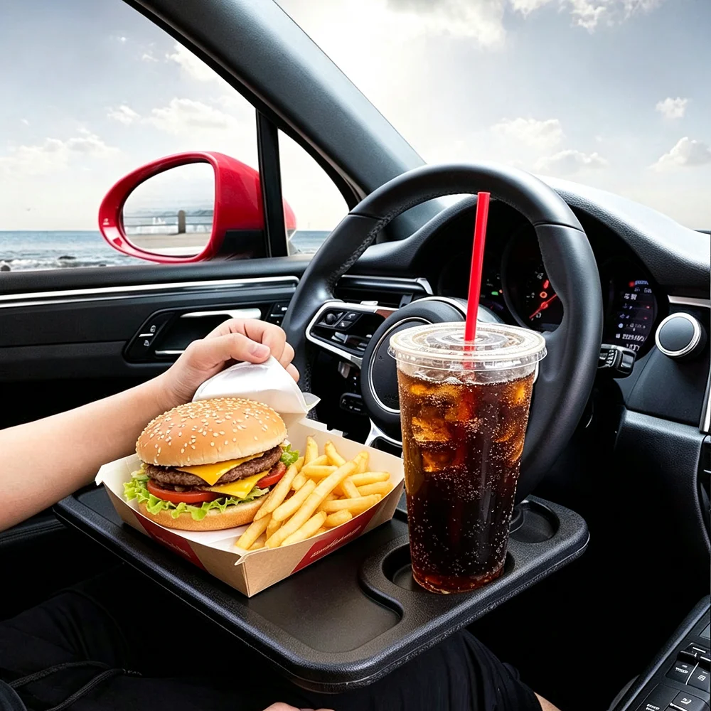 Car Steering Wheel Tray Table Multifunctional Portable Universal Car Dining Tray Laptop Desk Cup Holder Car Interior Accessories