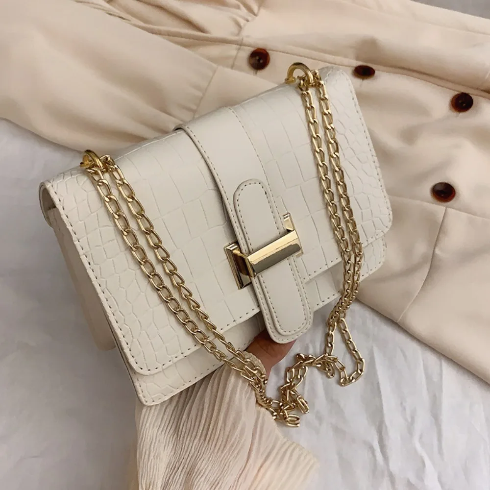 New Fashion Stone Leather Chain Shoulder Bags Women Crossbody Bags 2024 Vintage Ladies Shoulder Messenger Bag Female Purses