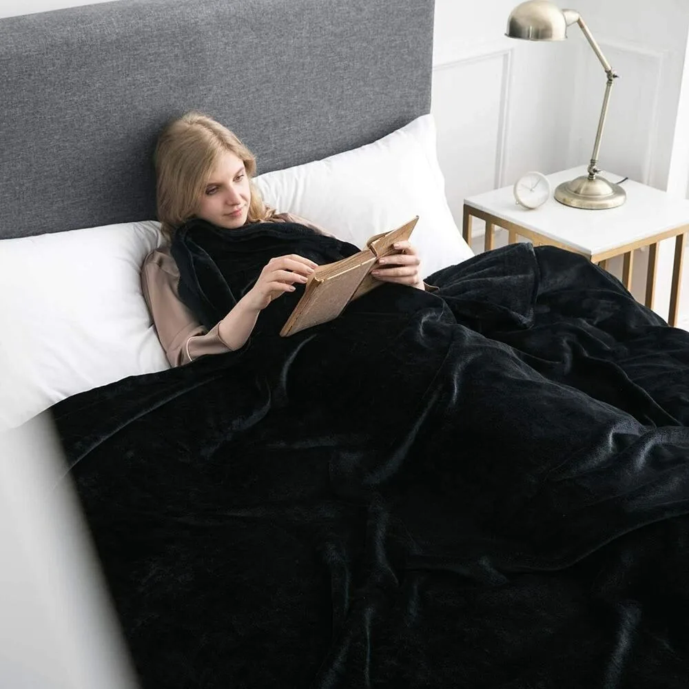 Black Mink Fleece Throws Super Soft Reversible Twin Queen Size Sofa Bed Blanket