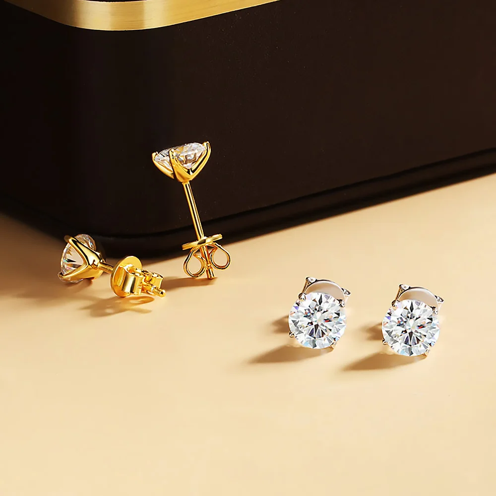 0.2-2ct モアッサナイト スタッド イヤリング レディース メンズ ラウンド D カラー ダイヤモンド 925 スターリングシルバー 18K ゴールドメッキ ジュエリー 証明書付き