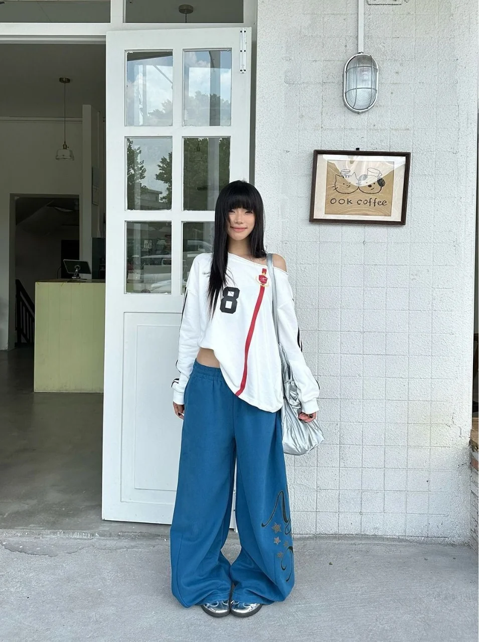 Pantaloni casual da ragazza piccante retrò americana con lettera stampata a gamba larga con coltello curvo autunno/inverno Y2K Pantaloni da strada per ragazza piccante Harajuku