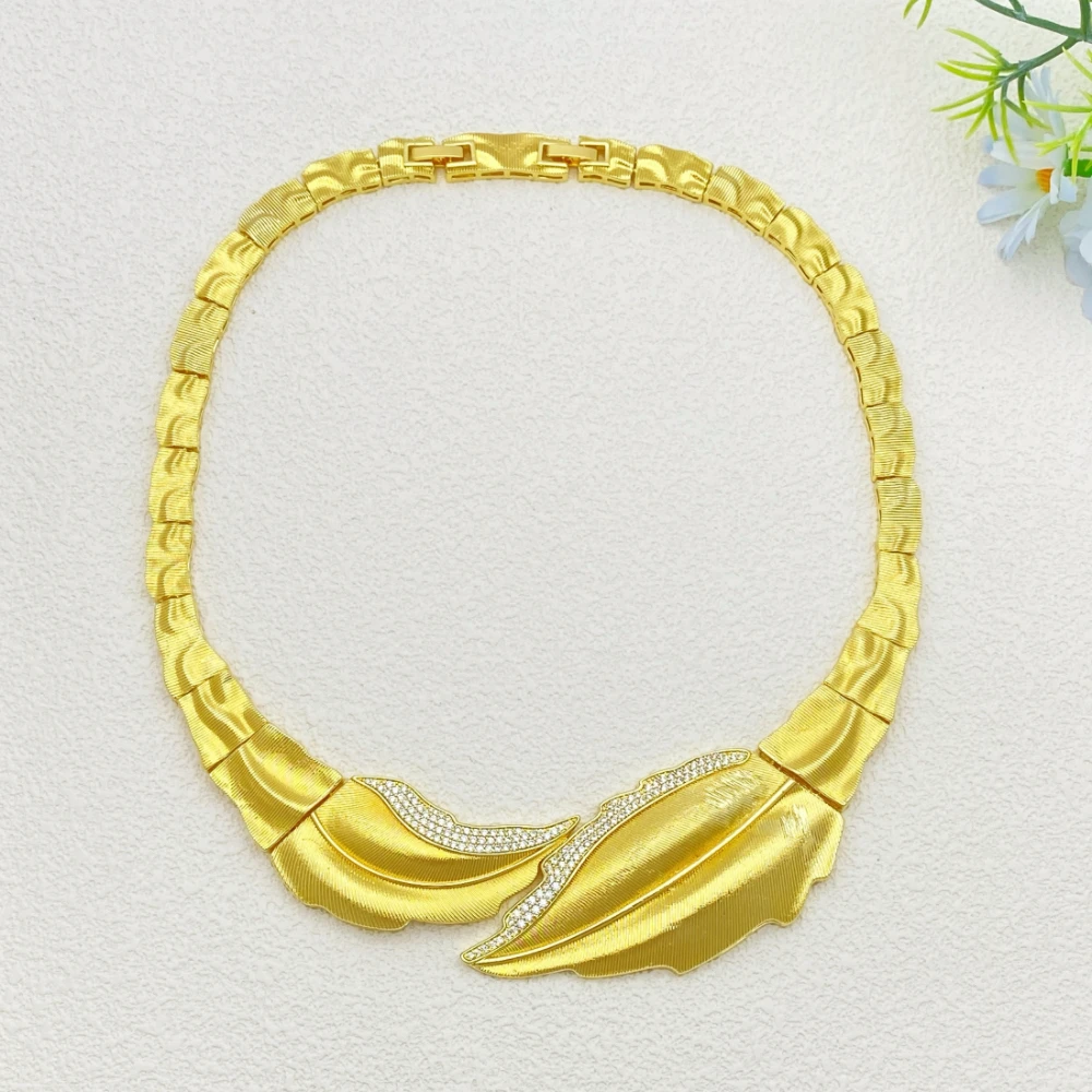 

Flora Luxury Bridal Set Gold Plated Copper Zircon Jewelry Set Nigerian Necklace Bracelet Earrings Ring Elegant Women's Wedding