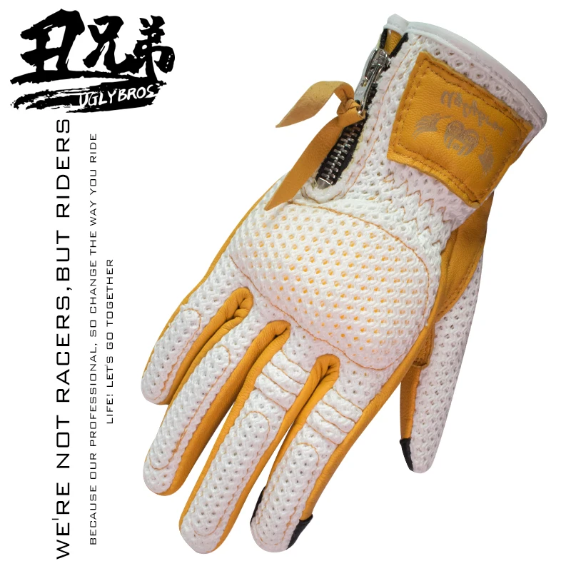 

Uglybros Retro Motorcycle Gloves Full Finger Touchscreen Sheepskin Summer Breathable Hole Motobike Luvas Genuine Leather Gloves