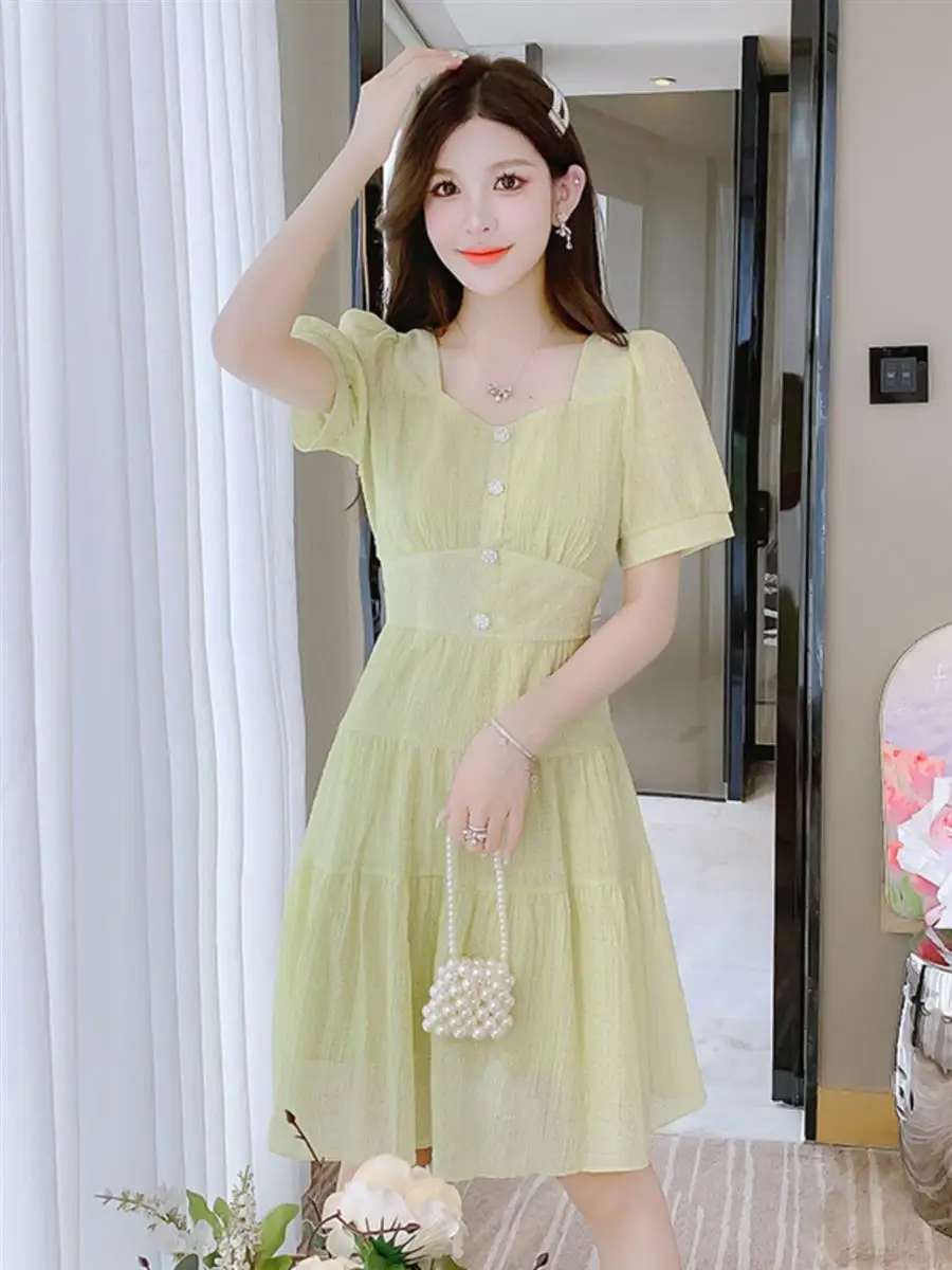 Robe trapèze en mousseline de soie pour femmes, manches courtes, Unique et belle, moulante à la taille et amincissante