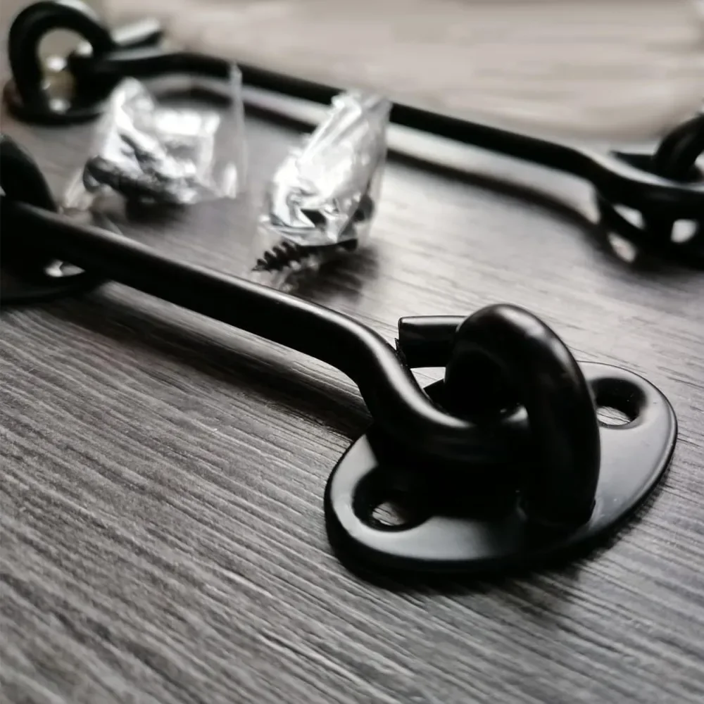 Hook Latch with Screws Rust-Resistant Metal Gate Latch Privacy Hooks 4 Pack Barn Door Latch Door Lock Hardware Sliding Lock Eye