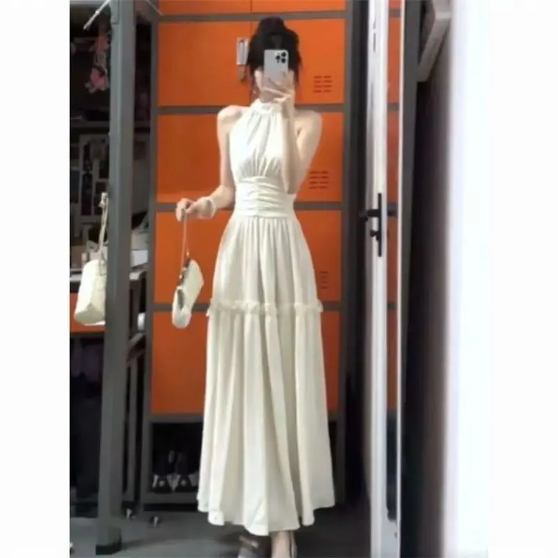 فساتين نسائية بدون أكمام لحفلات الزفاف وحفلات الزفاف والربيع والحرير ومنظور شفاف وطبقات نزهة أنيقة متدفقة