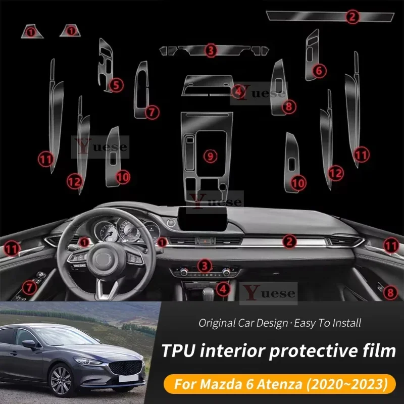 

For Mazda 6 Atenza 2020-2023 TPU Protection Film Interior Sticker Transparent Center Console Navigator Gear Door Car Accessories