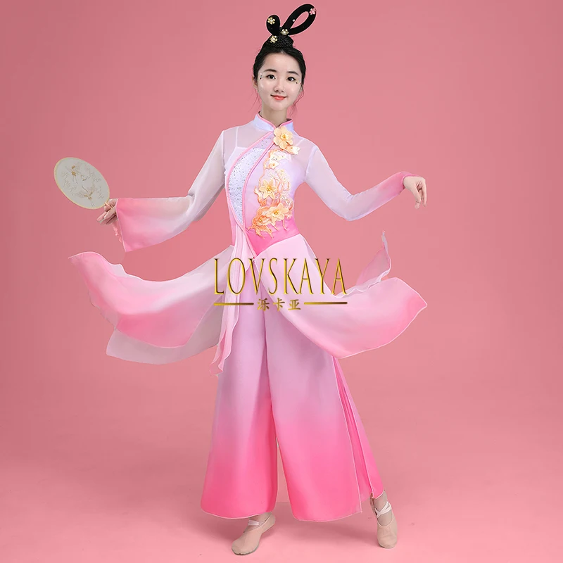 Chinese dance ancient style gauze clothing children classical performance Jasmine flower fan dance performance clothing