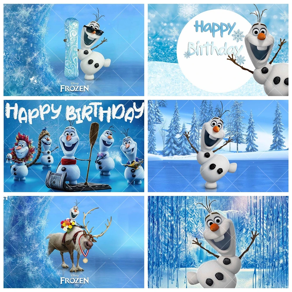 Disney Frozen Cute Olaf Blue Backdrop Custom Girls Princess Birthday Party Photo Decor Banner Baby Shower Photography Background