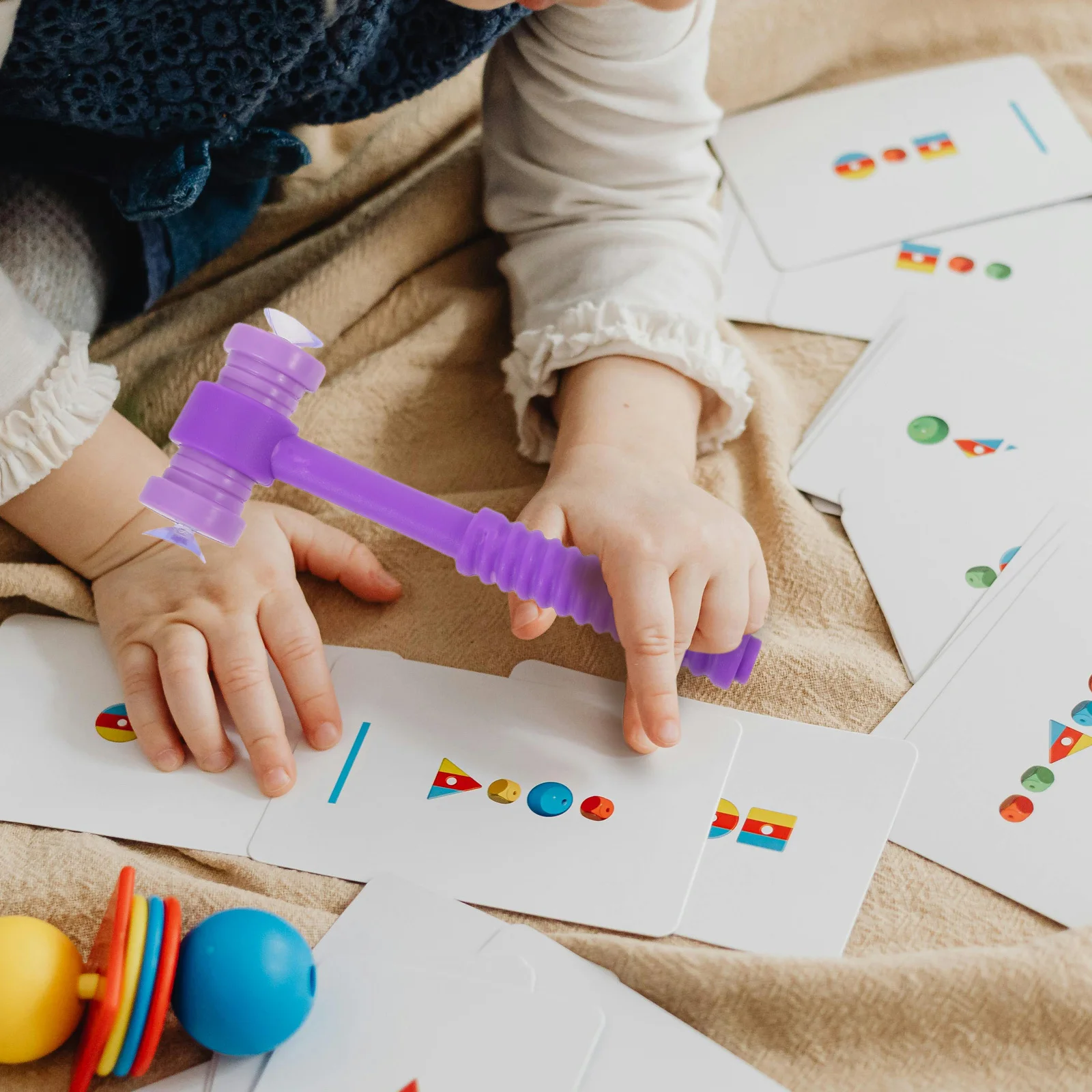 6pcs Kids Hammer Plastic Early Learning Reaction Training Suction Cup Base For Toddler Hand Eye Coordination - Pounding