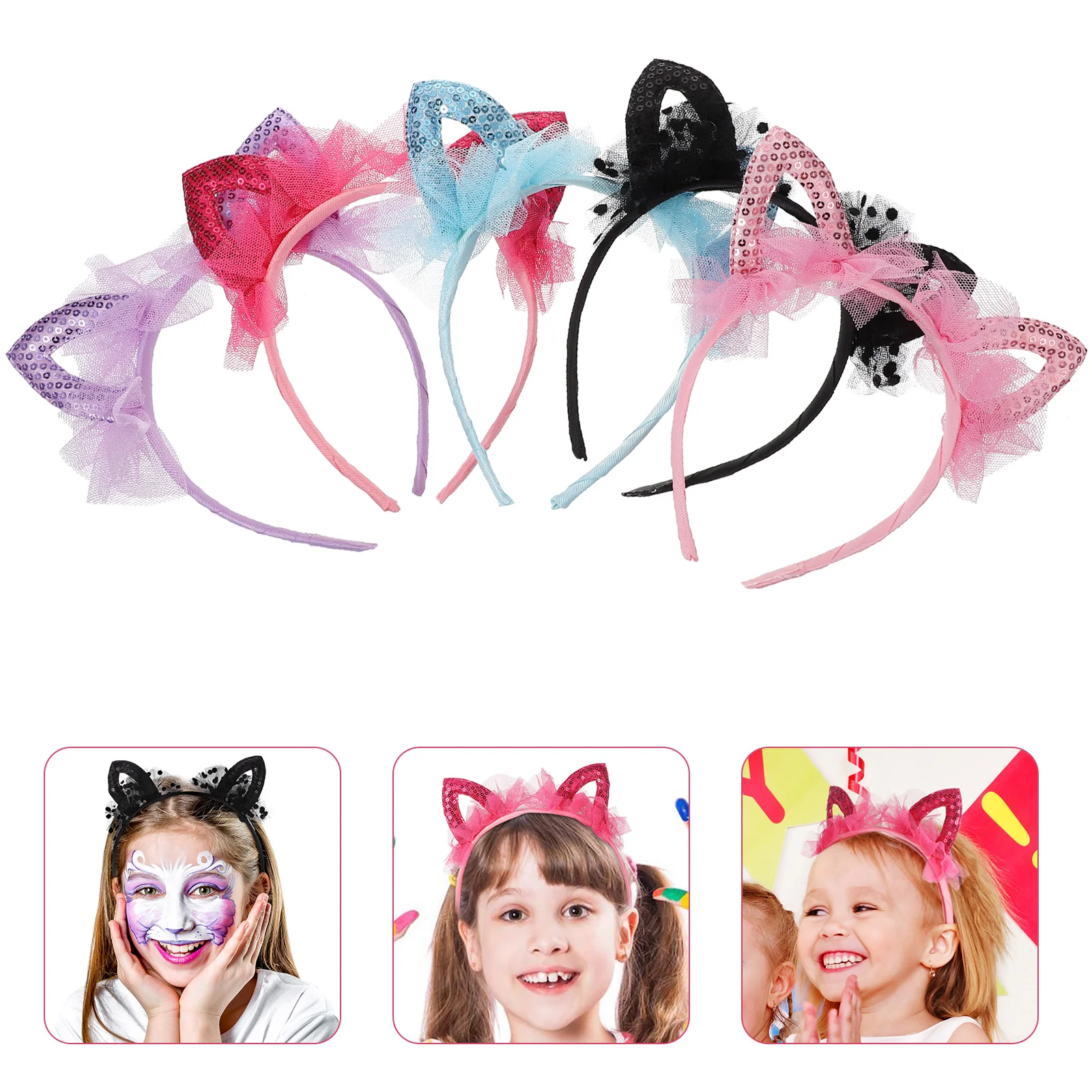 

5 Pcs Kitten Cat Ears Headband Girl Child Headbands for Kids Girls Fabric Sequin Hair Hoop