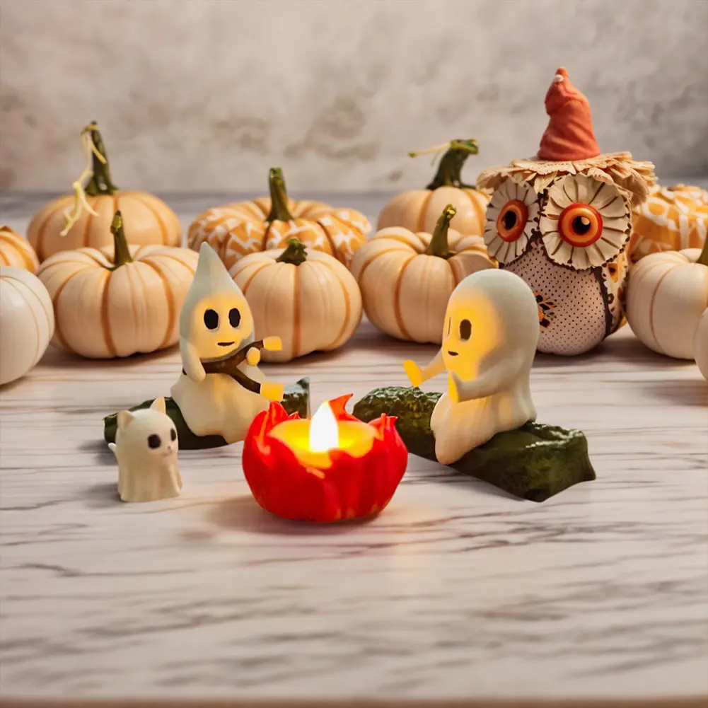 Ghost Campfire Gathering Cute Ghost Figurine Set Cozy Spooky Statue Halloween Decorations for Home Mantel Or Desk