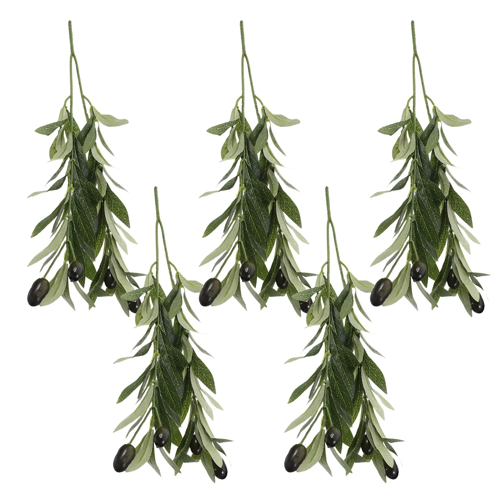 

5Pcs Artificial Olive Branches Realistic Faux Olive Tree Branches 15.7inch Green Stems for Vase Home Office Table Decor