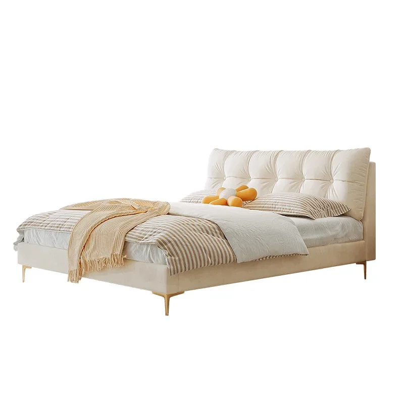 

Modern minimalist fabric bed double bed, cream wind removable soft bag bed