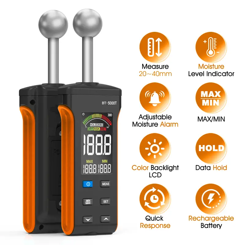 BT-5000T Pinless Wood Moisture Meter - Non-Contact Digital Humidity Sensor for Wood & Wall, 20-40mm Depth - Image 2