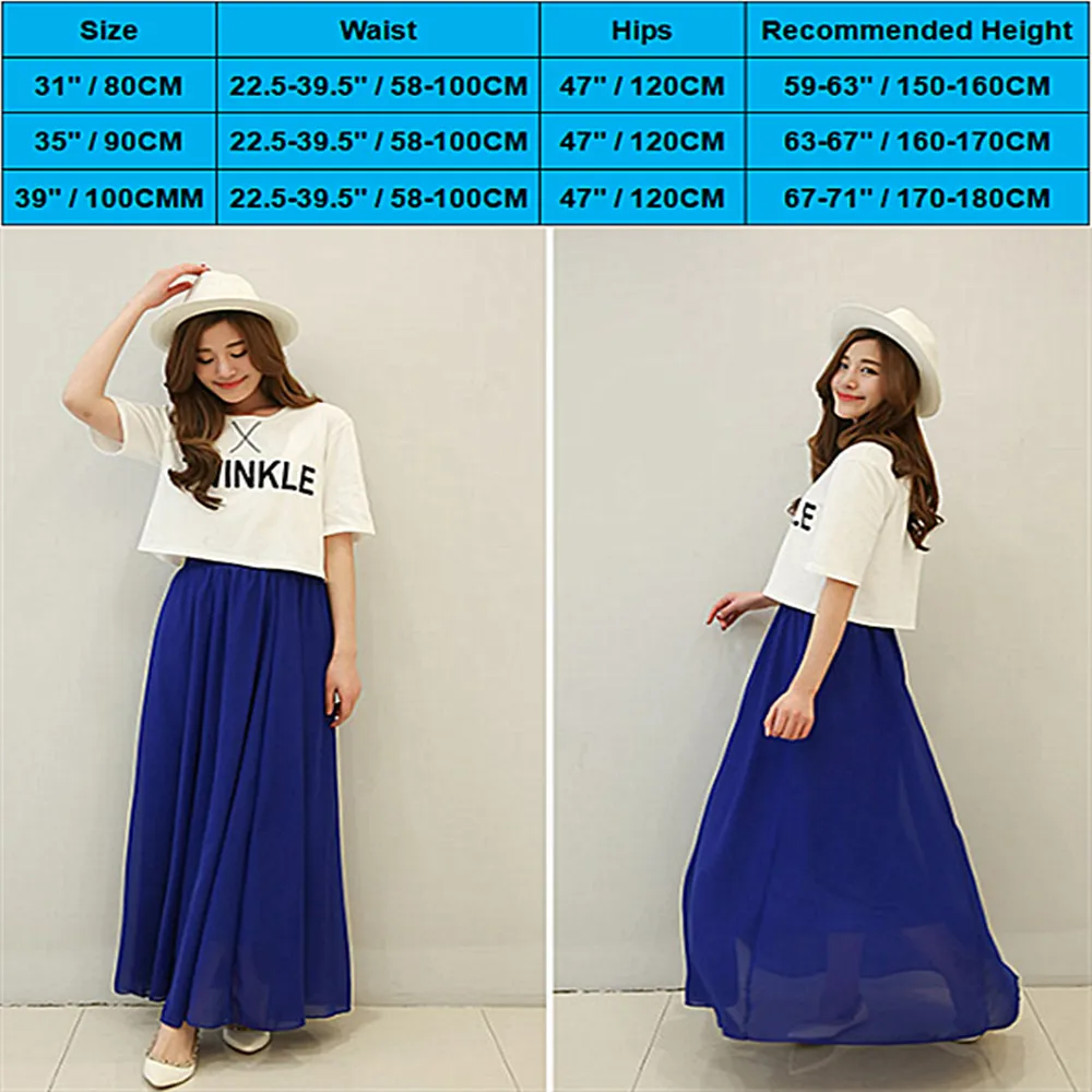 HongBiTu Women Sexy beautiful stretch High Waist Pure color  Chiffon Skirt Dance long skirt YF0045