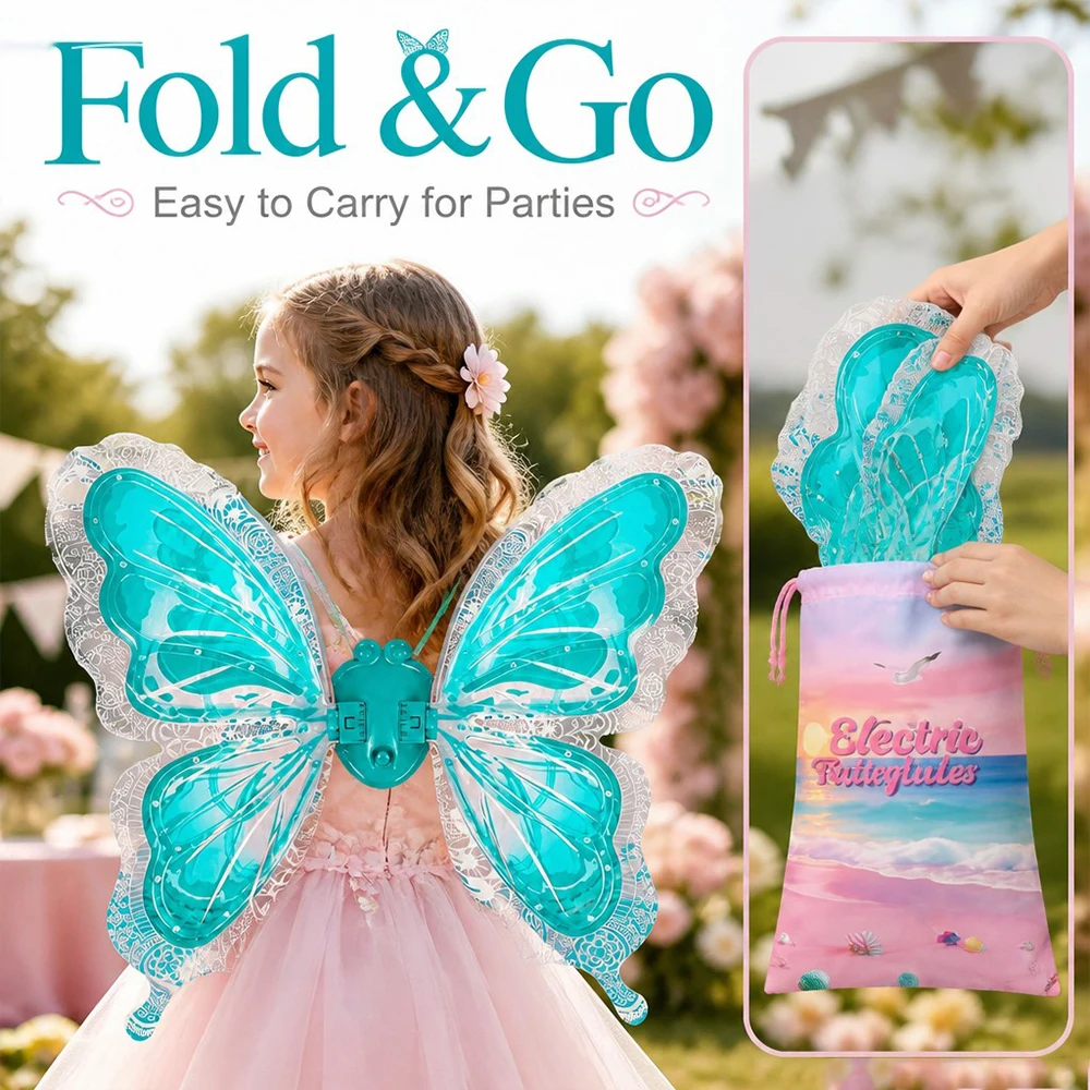 LED Light Up Butterfly Wings for Girls, Music Moving Fairy Cosplay Costume, Kids Princess Dress Up Birthday Gift, Sparkle Party