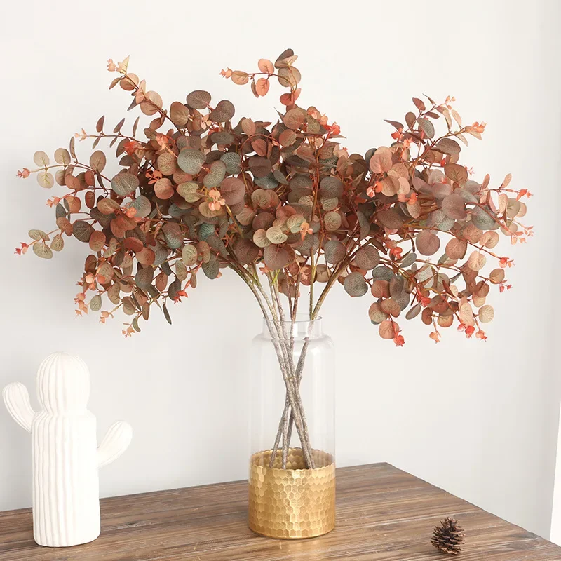 Japanese Fall Decoration Style Luxury Eucalyptus Long Branch Silk Artificial Flowers Room Decor Fake Plants Leaves Decoration