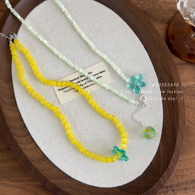Necklace Green Floral Cat Eye Bead Stackable Choker for Women Premium Quality Lightweight Elegant Everyday Wear Classic