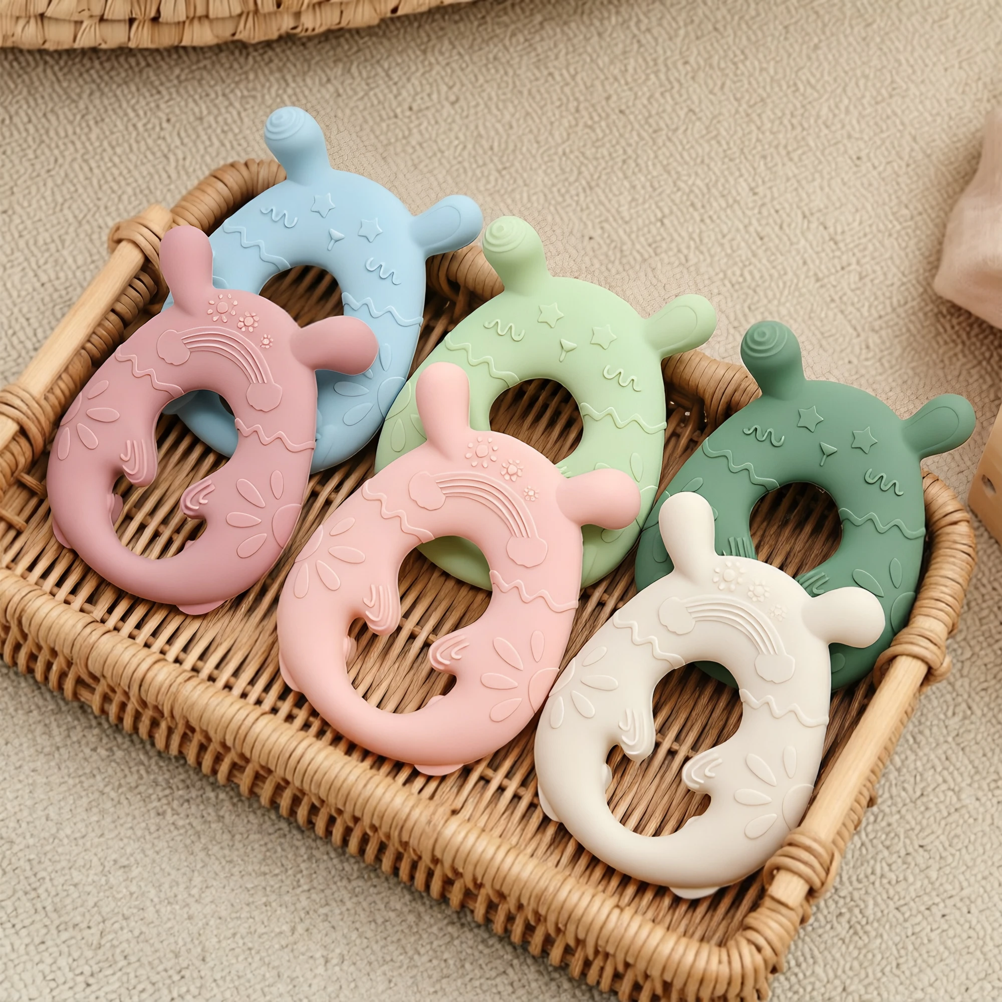 1pc Silicone Textured Rabbit Shaped Baby Teether, Chewable Easy To Clean Toy, Suitable For Daily Use, Gift For Baby Birthday