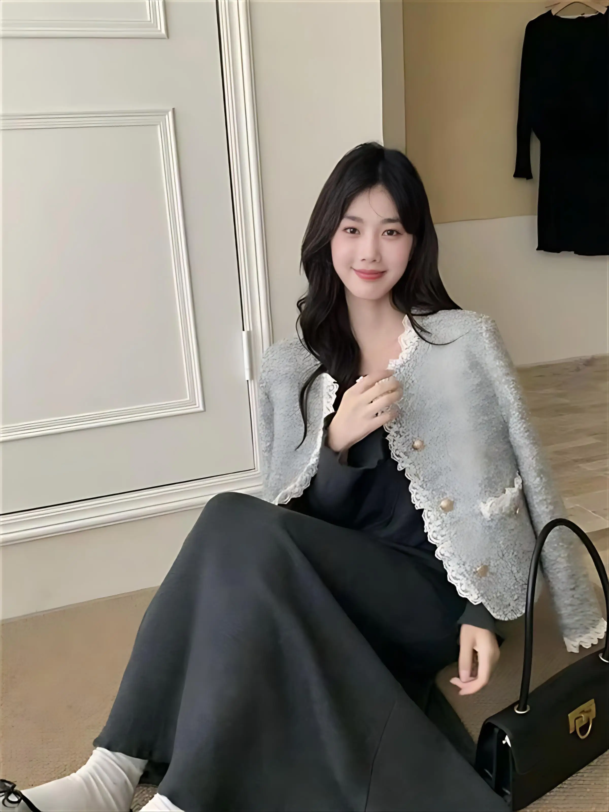 트위드 재킷 청소년용 여성용 가을 방수 경량 지퍼 캠퍼스 레귤러 아웃도어 스포츠웨어 포켓 멀티컬러