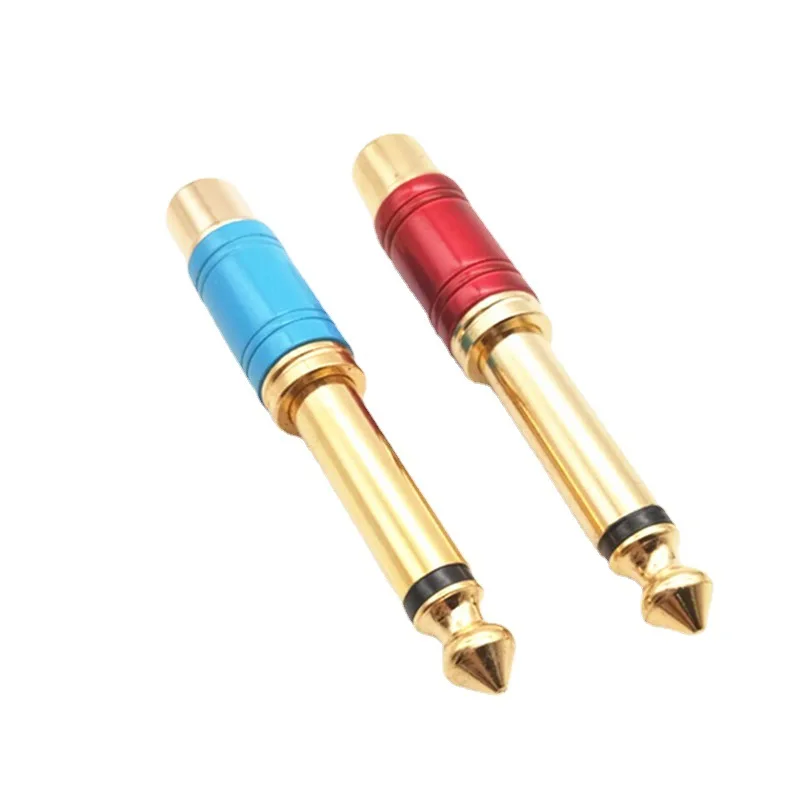 2pcs red blue Gold plated 6.5mm to AV jack convert  socket adapters  6.35 male to RCA female audio mixing console plug