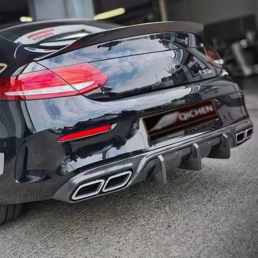 لمرسيدس بنز C الفئة W205 C43 C63 C200 C260 C300 ألياف الكربون عودة الشفة سيارة المصد الخلفي الناشر الخائن المفسد طقم الجسم #3