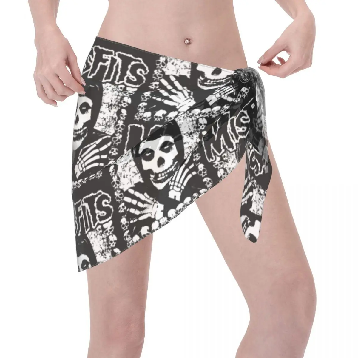 Personalizado M-Misfits Rock Punk Skull pareos cortos traje de baño Vestido de playa Sexy estampado Bikini Wrap Sheer cubrir Sarong Beach Wrap