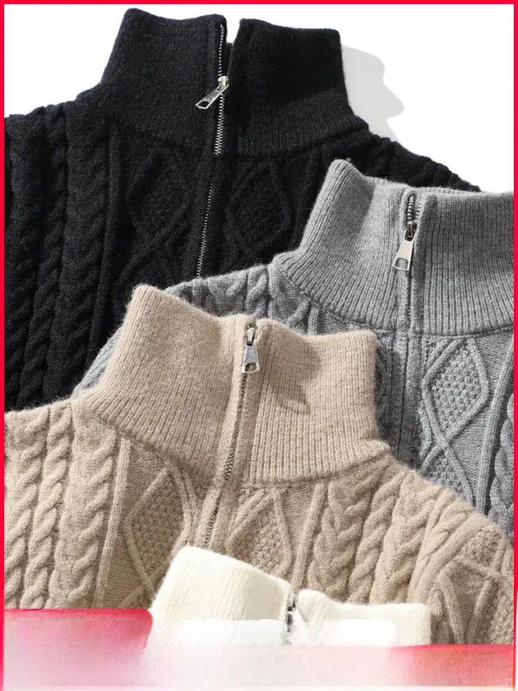 

Ultra Soft Camere like Feel Men's High Collar Knitted Sweater with f Zipper Autumn Winter Faion Casual Sle Regular Fit