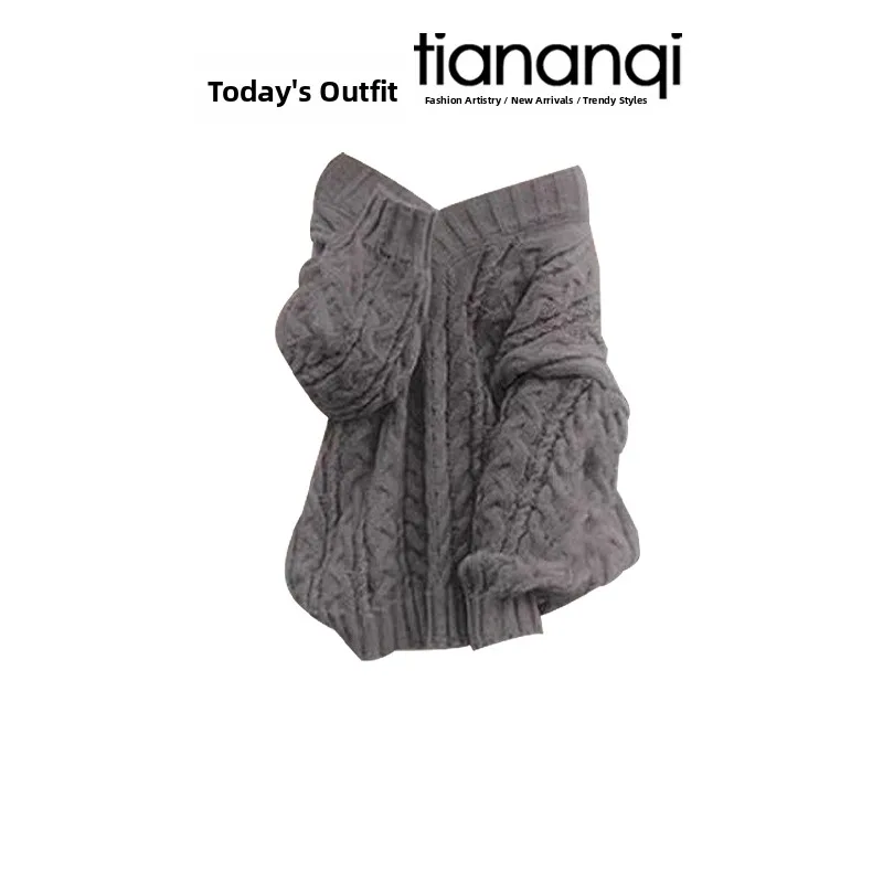 Sweater Rajut Vintage Musim Gugur Dan Setelan Dr Pelangsing Model Twist Shoulder Lengan Panjang Modis Kasual untuk Wanita