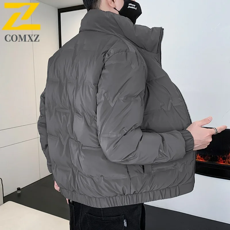 COMXZ Men Down Jacket New Trendy Short Stand Collar Ski Trip Warm Puffer Jacket Snow Adventure Lightweight Design Winter Jacket