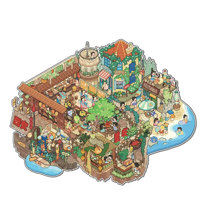 Amante de cartas 4 peças [série Fula Town] adesivos de paisagem extra grandes 3D à prova d'água Instituto de pesquisa da natureza Faraó Casamento