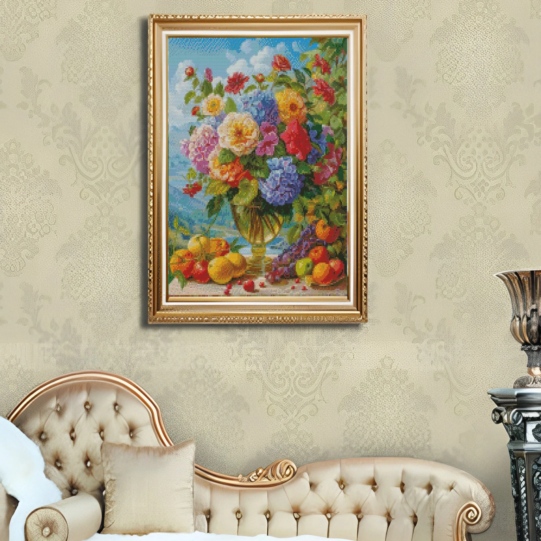 Cross Stitch Embroidery Kit Fruit Flowers Landscape Thread Drawing DIY Needlework Kit Quantity Printed on Canvas11CT