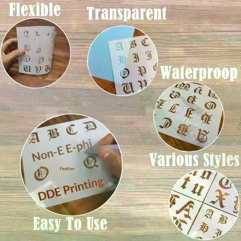 Calligraphy Stencil, 6-Pack Reusable Old English Letter Number Template For DIY Painting, Craft, Scrapbooking Gothic