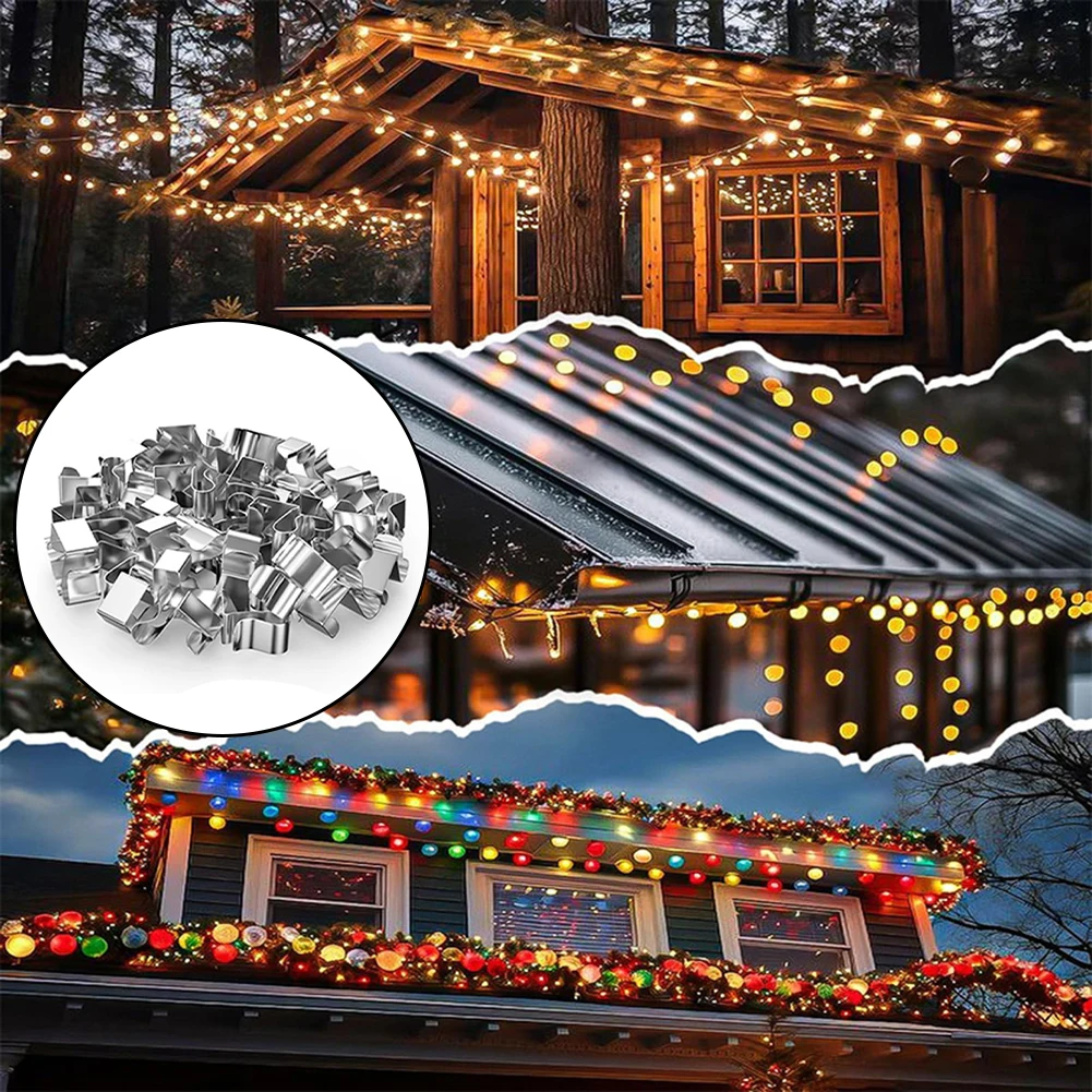 50Pcs   Gutter Clips  For   Hanging Outdoor    Lights  Metal Roof  Hooks Gutter Clips                    Christmas Light  Clips