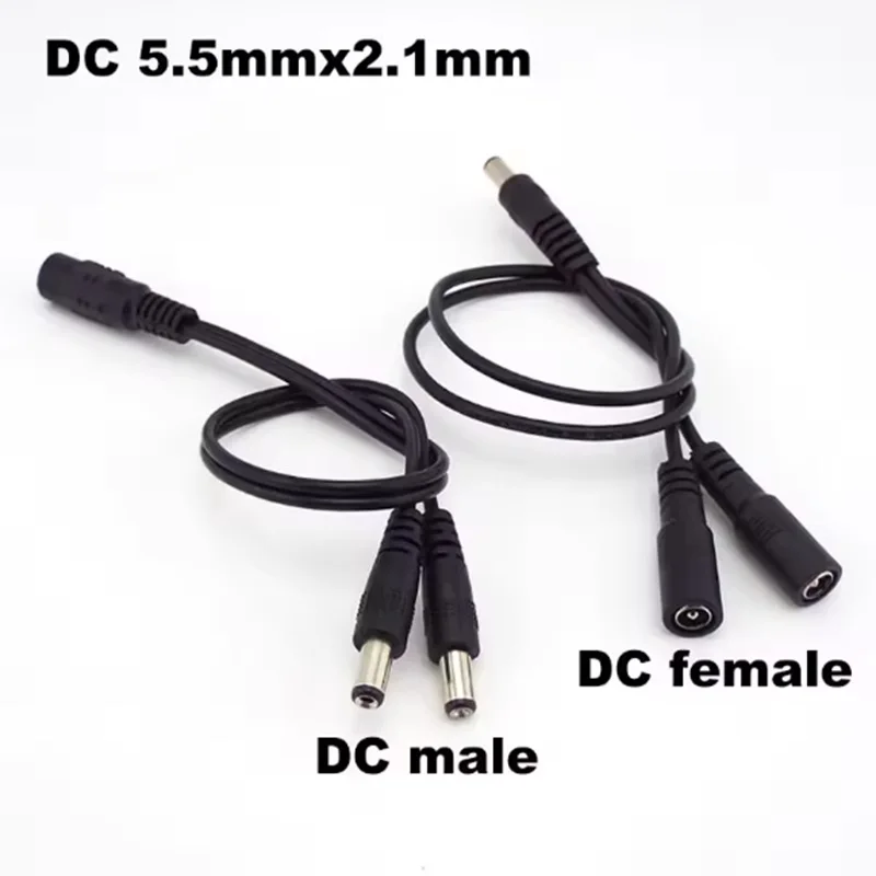 2 way DC Power adapter Cable DC 5.5mmx2.1mm male to female Splitter Cable connector Plug extension for CCTV LED strip light t1