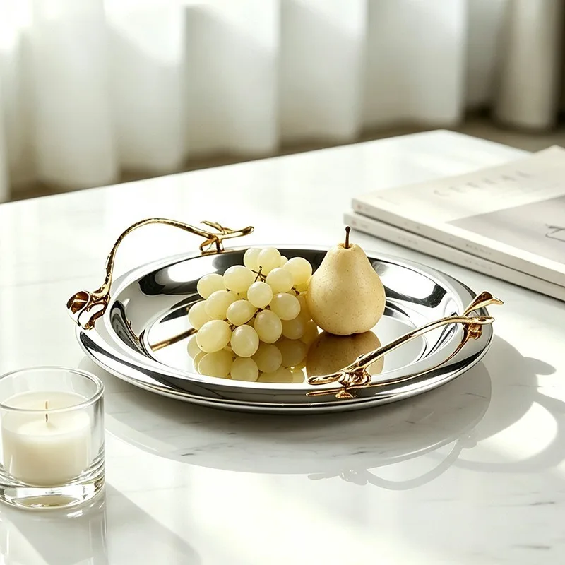 Stainless Steel Tray French Pretty Luxury Decorative Trays Unique Modern Aesthetic Designed Trays Elegant Center Table Ornaments