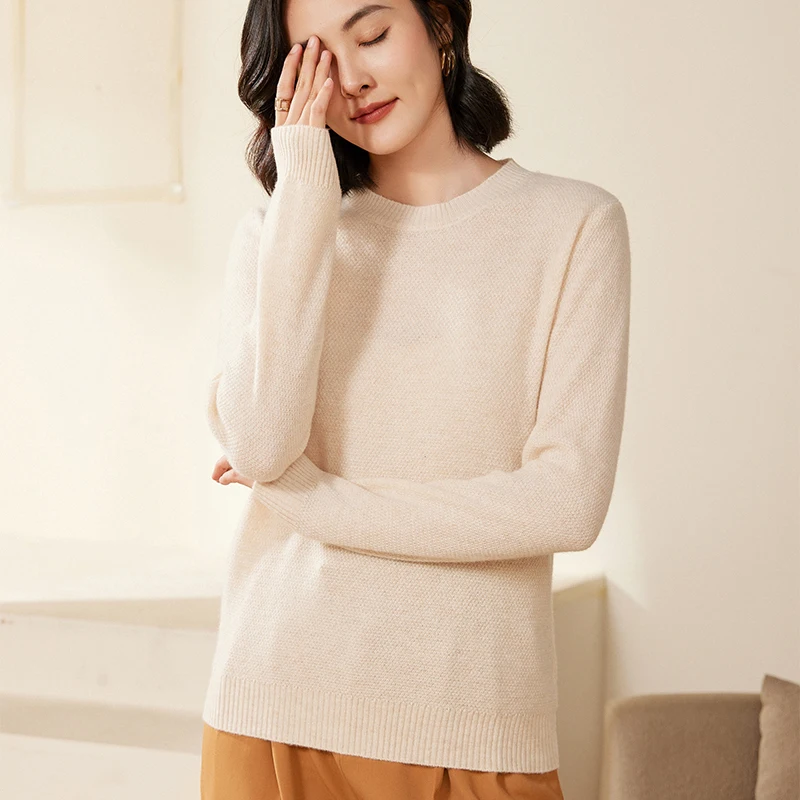 Loose Fit Pure100% Merino Wool Sweater Crew Neck Long Sleeve Autumn Winter New Style Women's Knitted Base Layer Shirt Tops