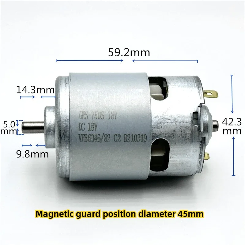 RS-750 High-Speed DC Motor with Cooling Fan & Ball Bearing for Impact Wrench