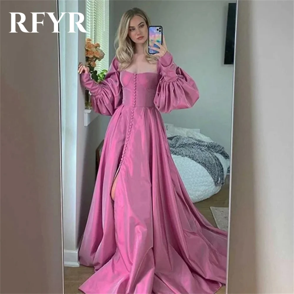 RFYR Pink Prom Dresses Strapless A-Line Evening Dresses Off The Shoulder Plaets Satin Party Dress Vestidos De Noche  Customized