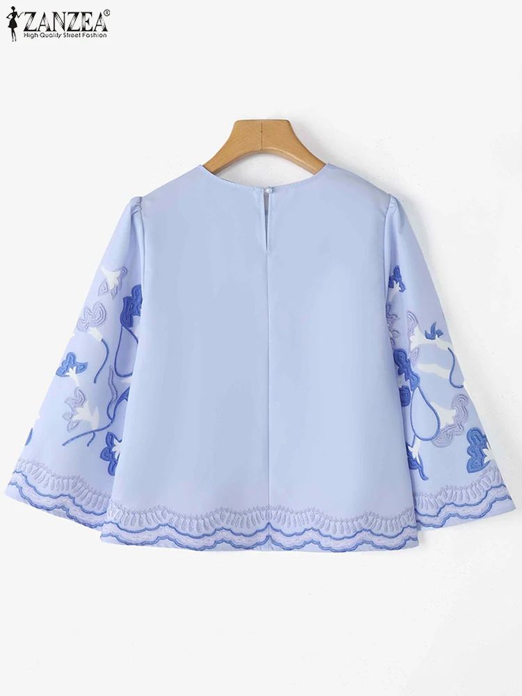 Zanzea 2025 verão blusa feminina manga bufante túnica topos moda o pescoço estampa floral casual solto blusas boêmias camisas de férias