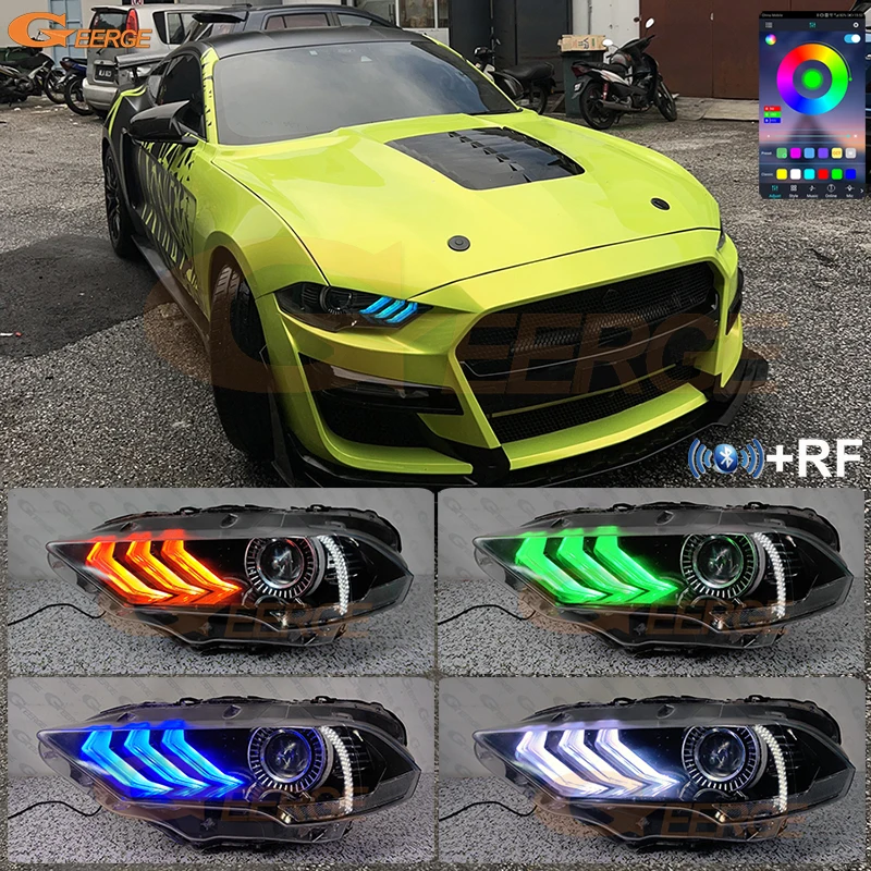 For Ford Mustang 2018 2019 2020 2021 OEM DRL Boards Bluetooth APP Multi-Color Ultra Bright RGB LED Angel Eyes Kit Halo Rings