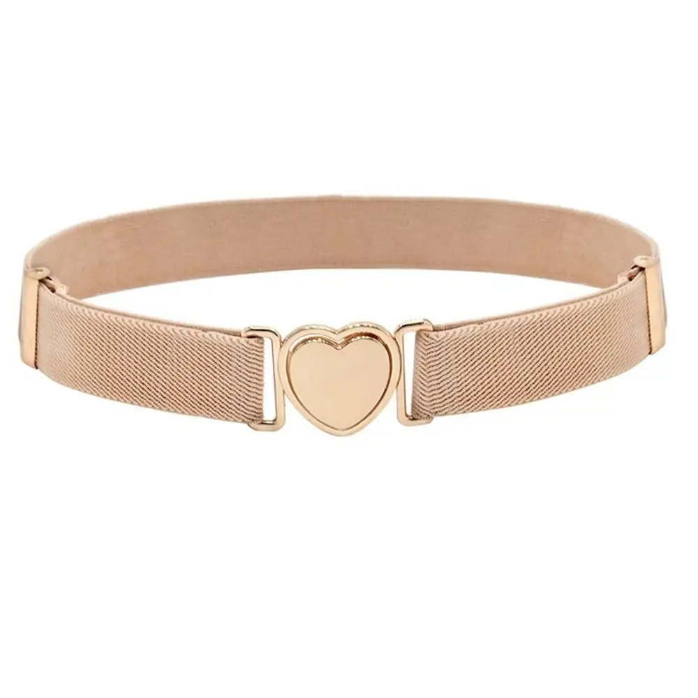 Leisure Solid Color Uniform Decorations Alloy Boys Waist Belt Heart Shape Buckle Punch-free Waistband Children Stretch Belts