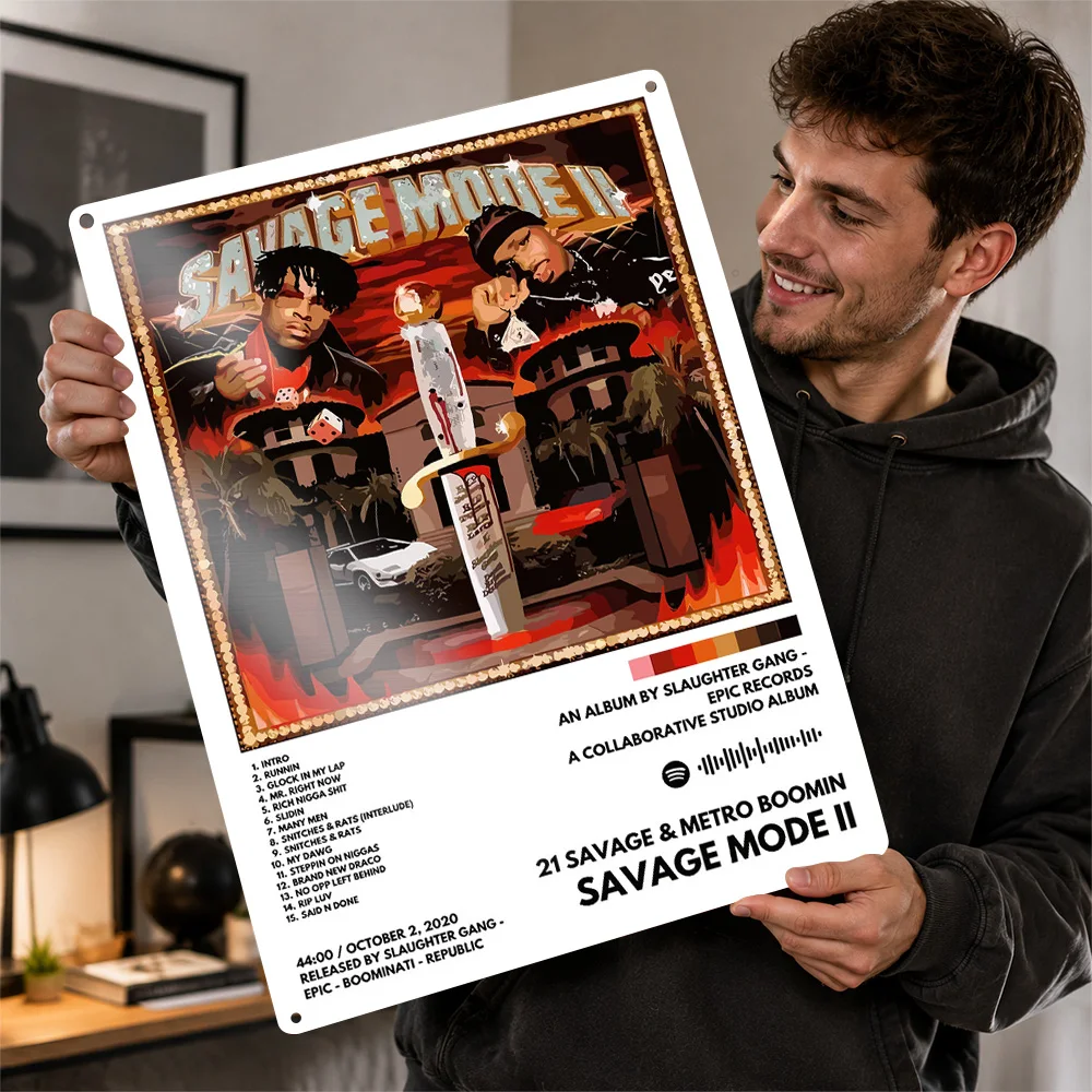 21 Savage And Metro Boomin Mode II Printed Poster Graphic Wall Art For Bedroom Personalized Aluminum Metal Sign Birthday Gift