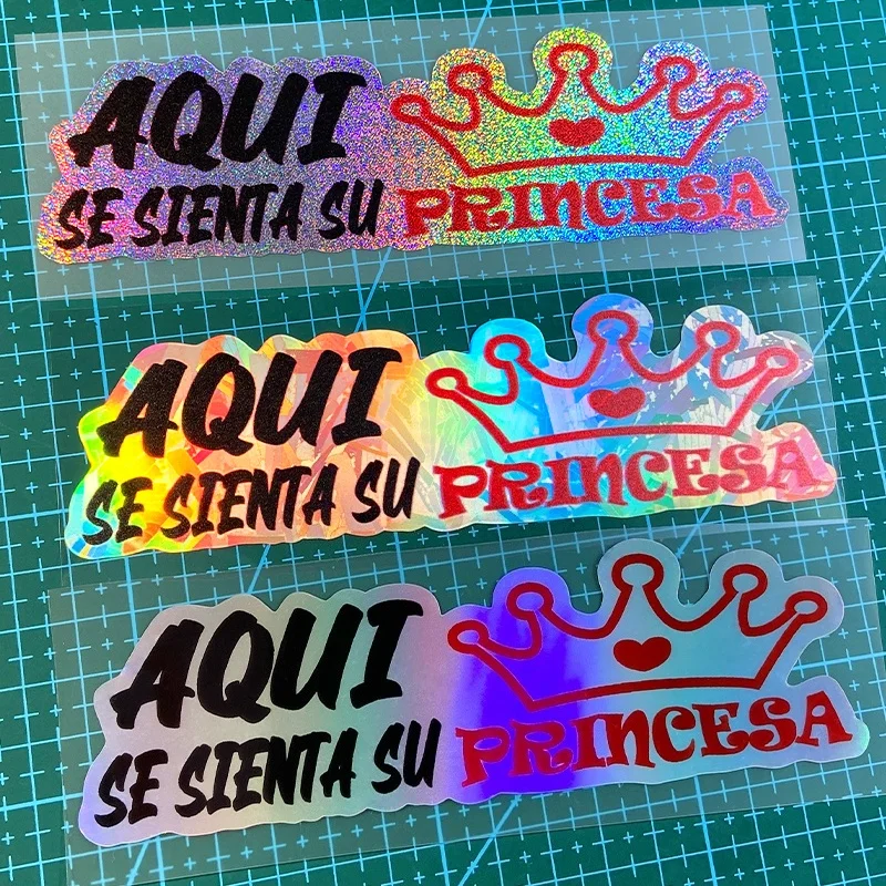 

Забавные виниловые наклейки для декора окон и интерьера: «Здесь сидит ваша принцесса» (испанский стиль), водонепроницаемые автомобильные стикеры